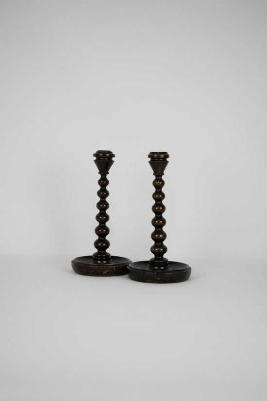 Turned Wood Candlestick Holders